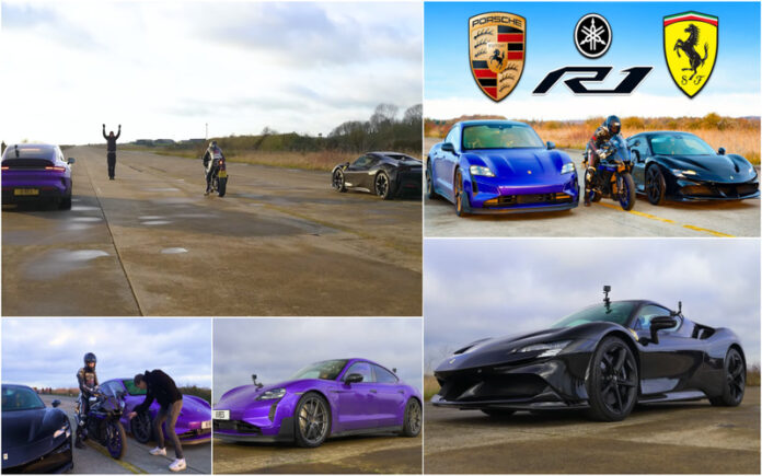 Porsche Taycan Turbo GT, Ferrari SF90 e Yamaha R1M Batalha de gigantes na velocidade máxima