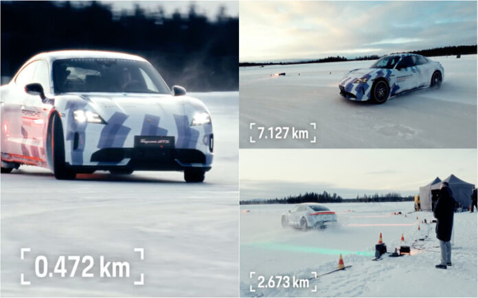 Porsche Taycan bate recorde de drift no gelo e entra para o Guinness