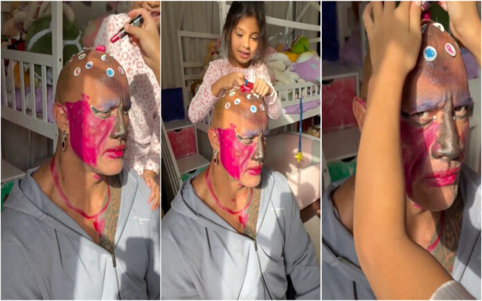 The Rock transformado pelas mãos artísticas das filhas mais novas
