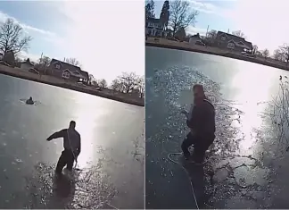Menino cai em lago congelado e é salvo por polícia nos EUA