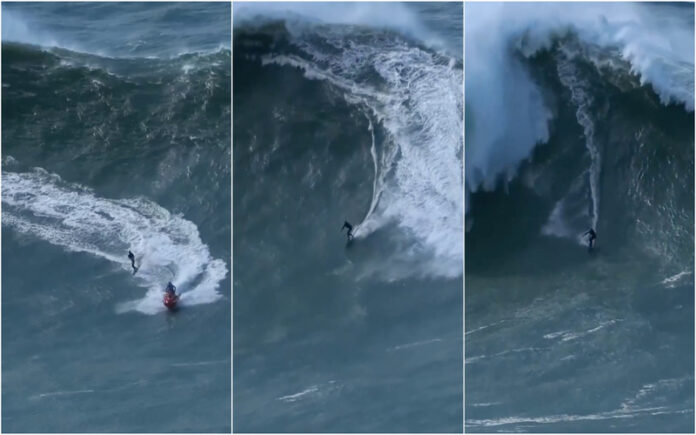 Surfista brasileiro enfrenta tempestade Hermínia e surfa onda de 30 metros na Nazaré