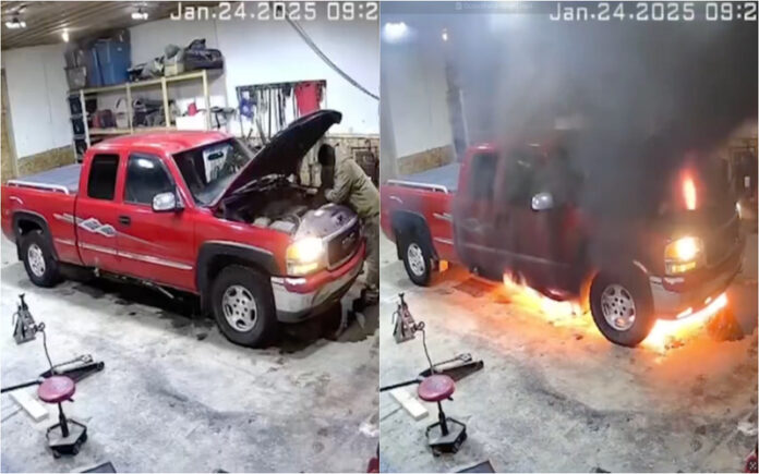 Homem provoca incêndio no próprio carro enquanto mexia no motor