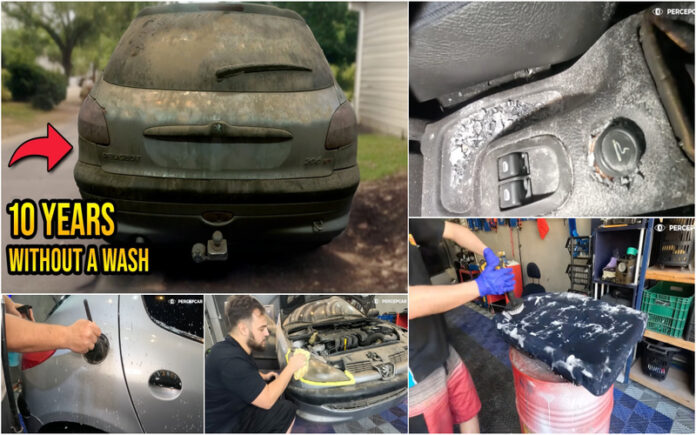 Peugeot 206 abandonado há 10 anos ganha nova vida após limpeza extrema