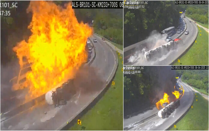 Explosão em estrada brasileira camião com álcool tomba e incendeia mais de 25 veículos