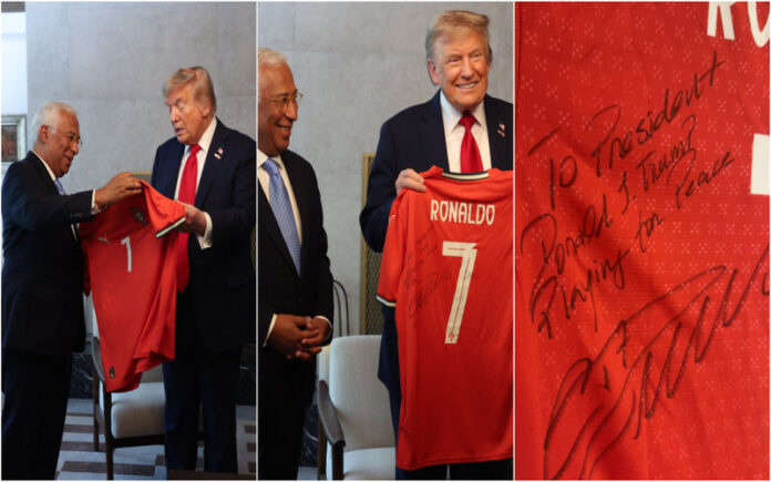 António Costa presenteia Trump com camisola de Ronaldo e mensagem pela paz
