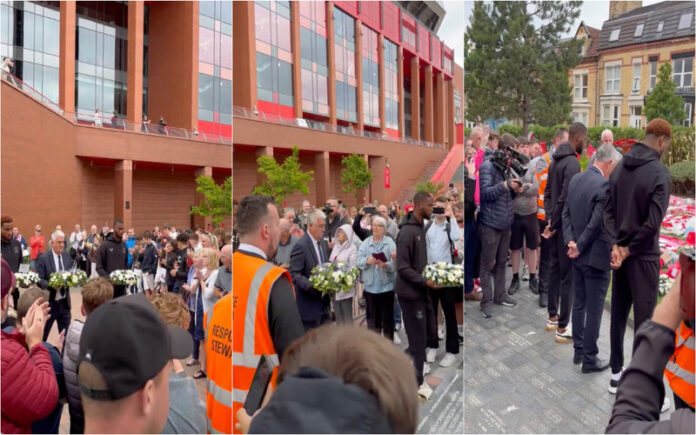 Beto e Chermiti do Everton homenageiam Diogo Jota e André Silva em Anfield