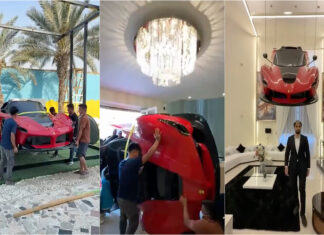 Milionário de Dubai cria lustre gigante com Ferrari no teto da mansão