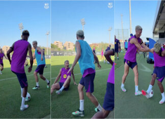 Yamal deslumbra colegas com finta desconcertante no treino do Barcelona