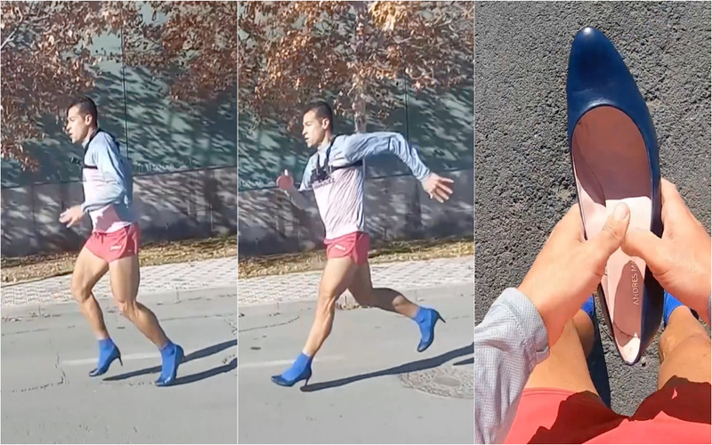 Homem corre 100 metros para trás em saltos altos e bate novo recorde mundial