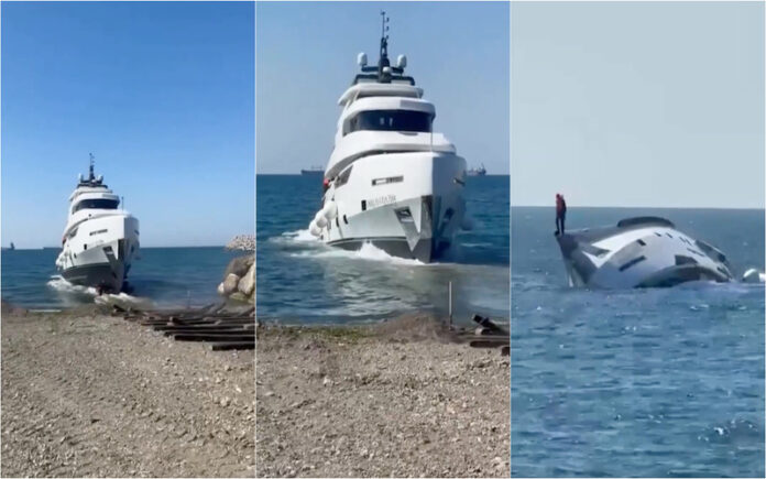 Iate de luxo naufraga minutos após a sua estreia no mar