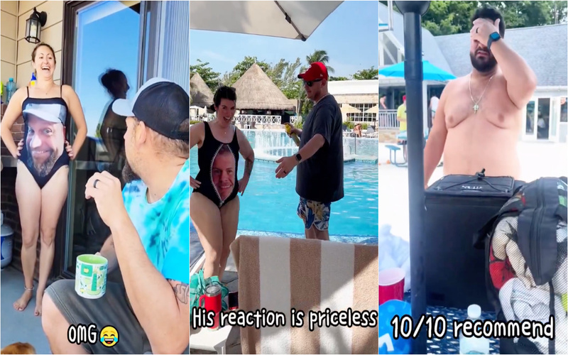 Homens Surpreendidos por Fatos de Banho Personalizados de Suas Parceiras