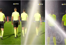 Árbitros ficam encharcados durante protesto antes do Famalicão-FC Porto