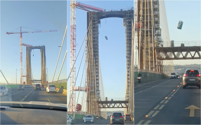 Queda de WC portátil em ponte de Sevilha assusta condutores