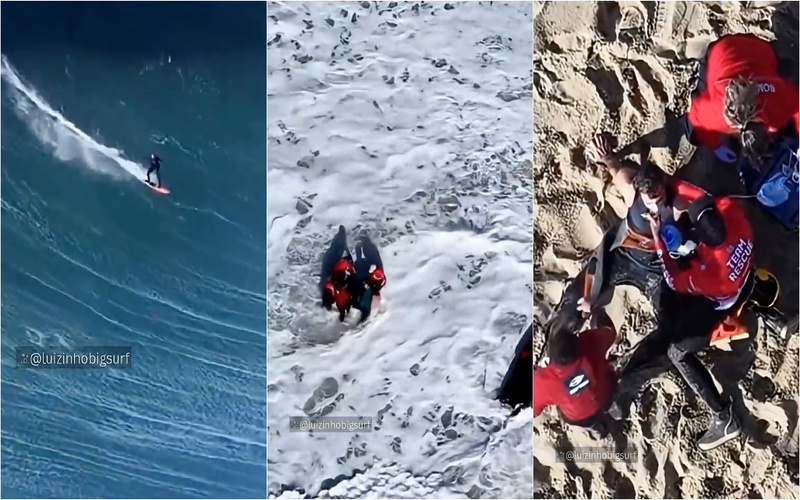 Surfista brasileiro vive momento crítico na Nazaré ao tentar filmar onda gigante