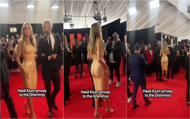 Heidi Klum causa sensação com vestido pouco prático nos Grammys