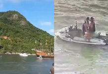 Casal é atropelado por barco turístico enquanto namorava numa moto de água no Brasil