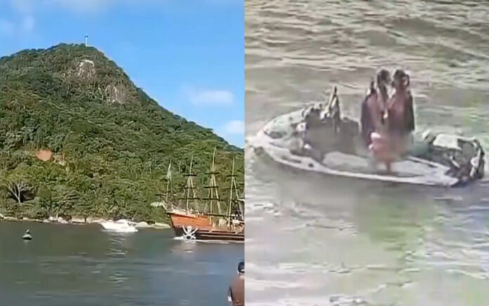 Casal é atropelado por barco turístico enquanto namorava numa moto de água no Brasil
