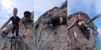 Ciclista escapa por pouco a queda de penhasco durante passeio com a cadela