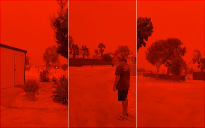 Céu vermelho na Austrália cria cenário de outro mundo antes do ciclone Narelle