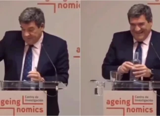 Presidente do Banco de Espanha protagoniza momento insólito ao confundir copo
