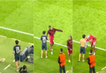 Vitinha dá exemplo ao esperar por jovem do Liverpool para troca de camisolas