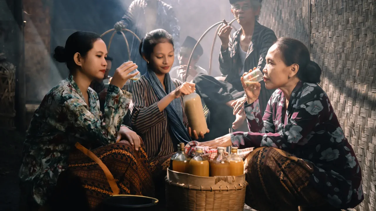 Illustrative photograph. It does not confirm the identity of any person mentioned in the article. Women enjoying traditional Jamu drink in a market in Jawa Barat, Indonesia.
