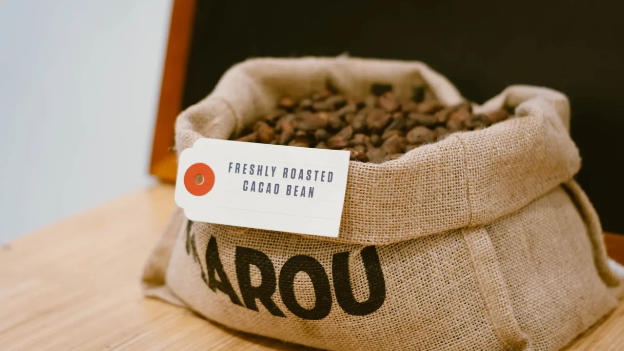 Illustrative photograph. It does not confirm the identity of any person mentioned in the article. Sack of freshly roasted cacao beans with label 'Freshly Roasted Cacao Bean', ideal for coffee and chocolate themes.